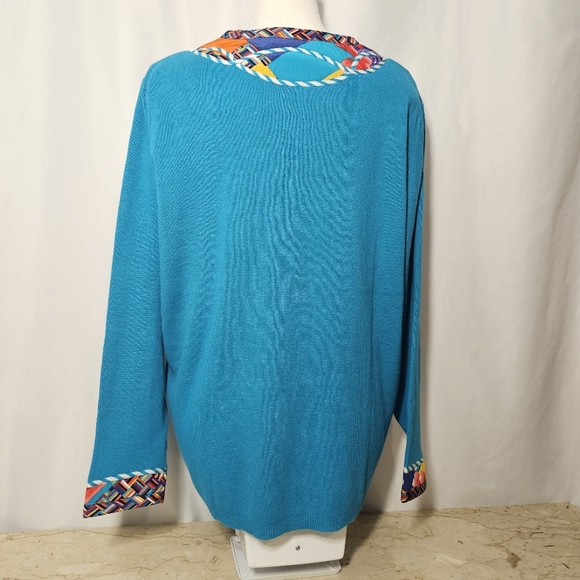 🛑 Vintage Koos of Course! 2-Piece Womens Turquoise Cardigan & Silk Shell Top L - Picture 5 of 10